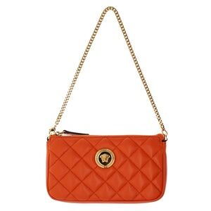 Versace Medusa Small Shoulder Bag Clutch Quilted Orange Leather New